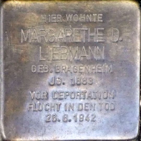 Stolperstein en memoria de Margarethe Dorothea Liebmann geb. Bragenheim