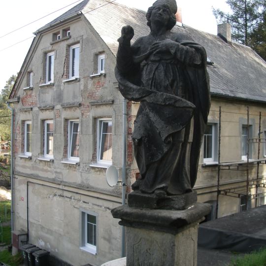Statue of Saint Adalbert of Prague on the church staircase in Vilémov