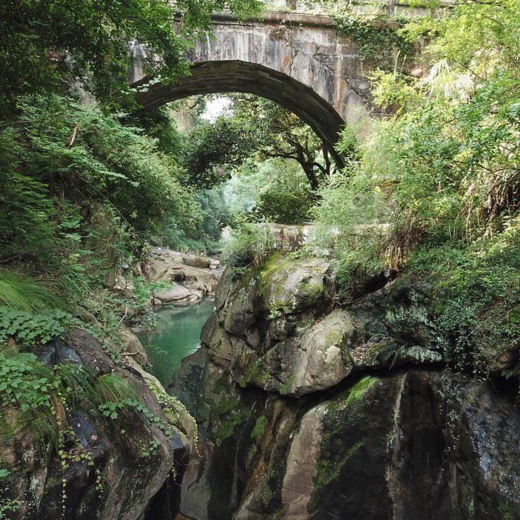 Ponte ad arco nel giardino di Moling Guanyin