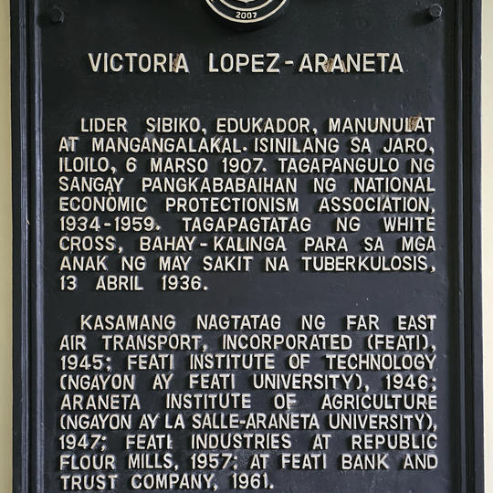 Victoria Lopez-Araneta historical marker