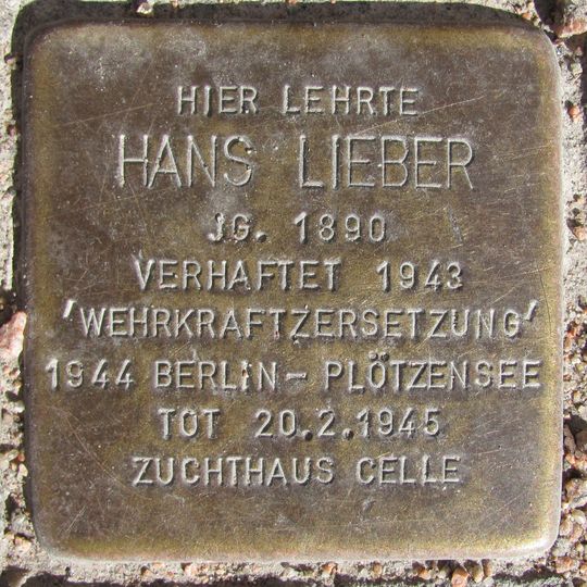 Stolperstein à la mémoire de Hans Lieber