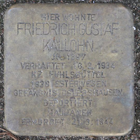 Stolperstein dedicated to Friedrich Gustaf Kallohn