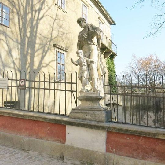 Statue of Saint Joseph on the bridge over the bear moat in Český Krumlov