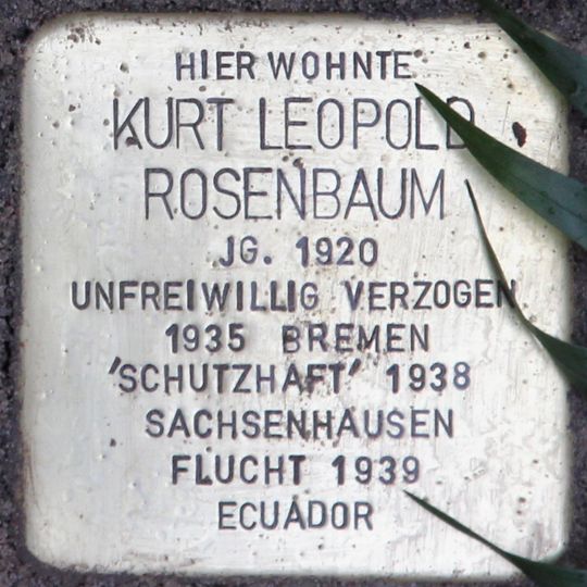 Stolperstein dedicated to Kurt Leopold Rosenbaum