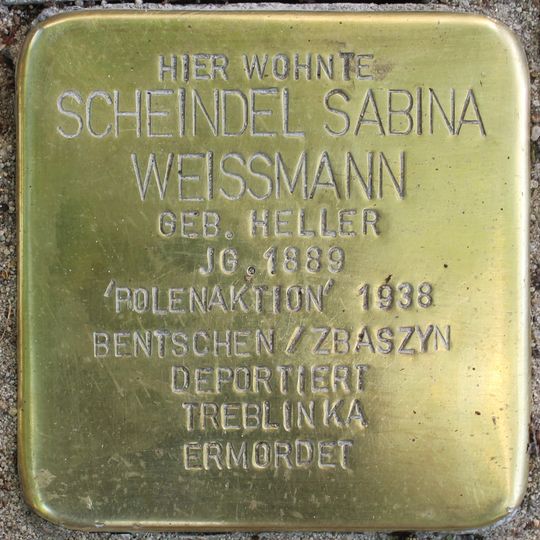 Stolperstein dedicated to Scheindel Sabina Weissmann