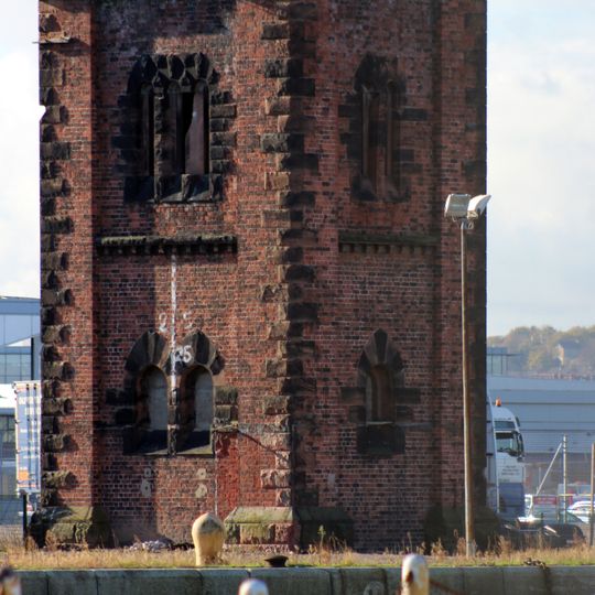 Accumulator Tower on south side of river entrance to Alfred Pier Dock