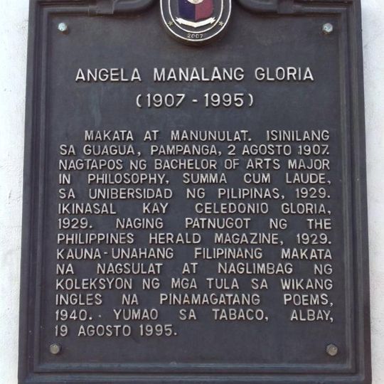 Angela Manalang Gloria historical marker