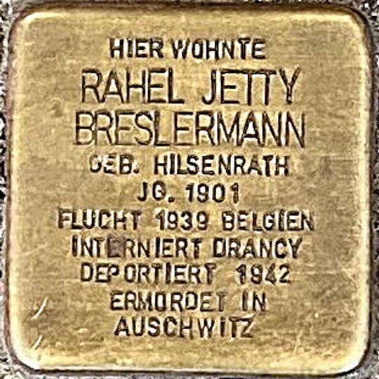 Stolperstein dedicated to Rahel Jetty Breslermann