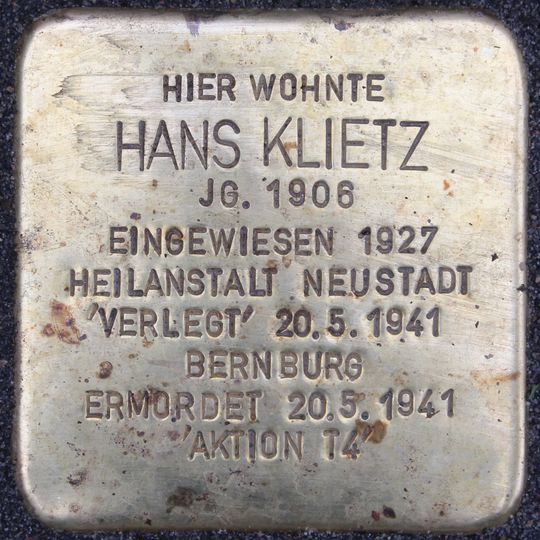Stolperstein en memoria de Hans Klietz