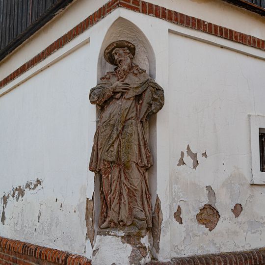 Socha svatého Jeronýma ve Vejvanovcích na stěně zvonice