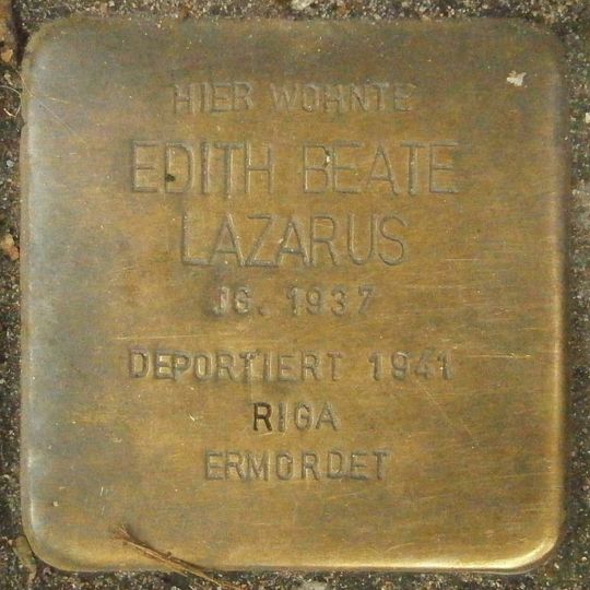 Stolperstein dedicated to Edith Beate Lazarus