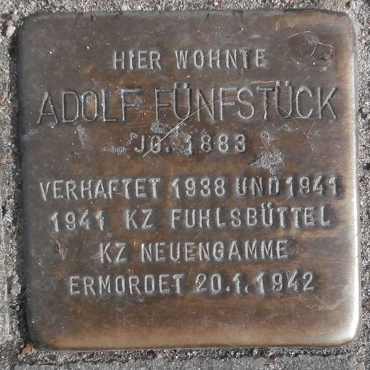 Stolperstein dedicated to Adolf Fünfstück
