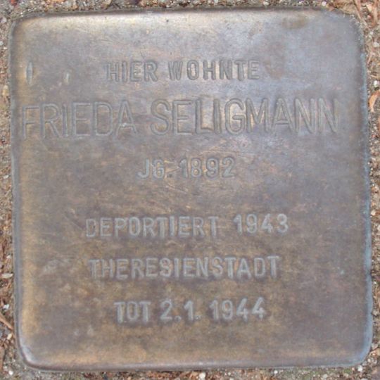 Stolperstein dedicated to Frieda Seligmann