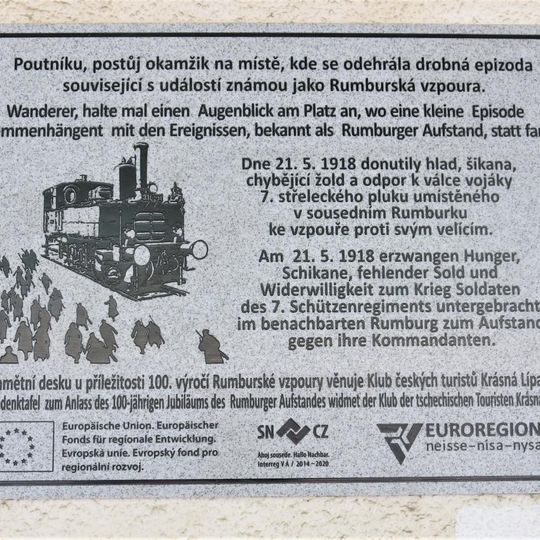 Pamětní deska Rumburské vzpoury na nádraží v Krásné Lípě