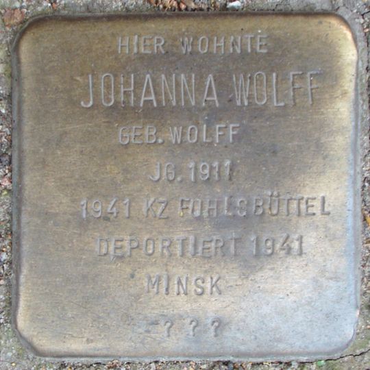 Stolperstein dedicated to Johanna Wolff