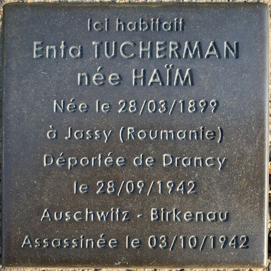 Stoleperstein à la mémoire de Enta Tucherman