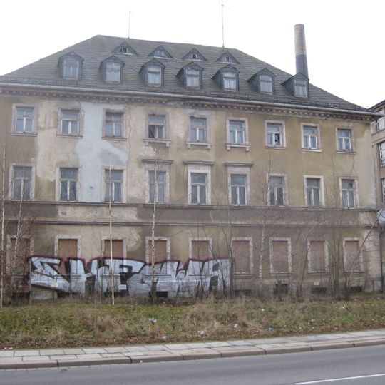 Straßenseitiges Kontor- und Werksgebäude der Firma J. S. Glaeser jr. sowie rückwärtiges Produktionsgebäude einer Fabrik Zwickauer Straße 219