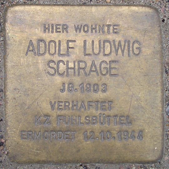Stolperstein dedicated to Adolf Ludwig Schrage