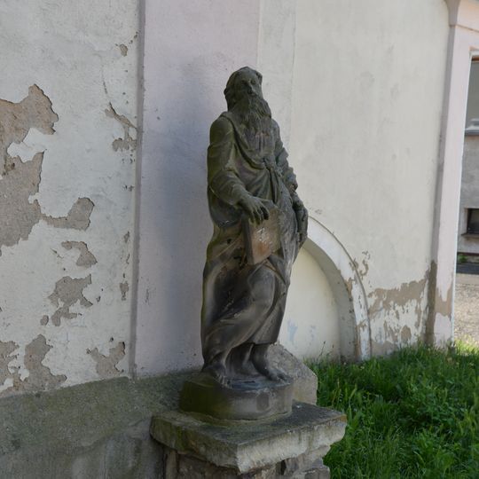 Statue at the church in Hoštka