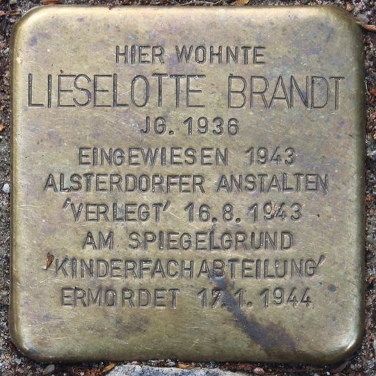 Stolperstein en memoria de Lieselotte Brandt