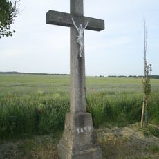 Wayside cross near crossroad near bus stop near Sokolí