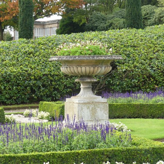 Western vase on lower terrace, garden before south front of Tatton Hall