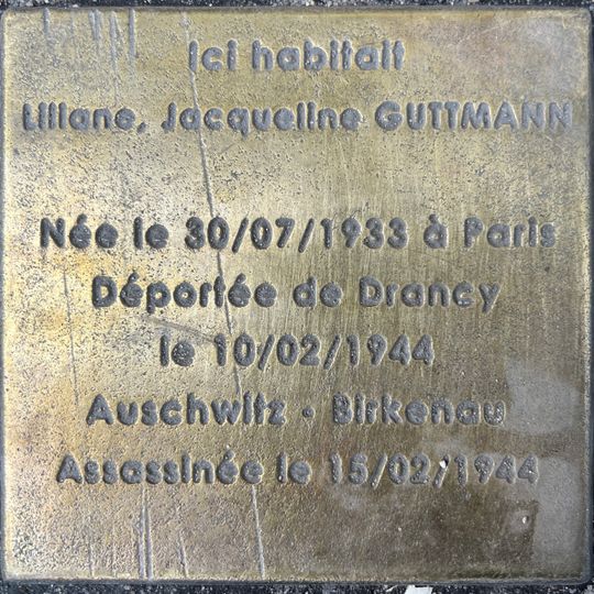 Stolperstein à la mémoire de Liliane Jacqueline Gutmann