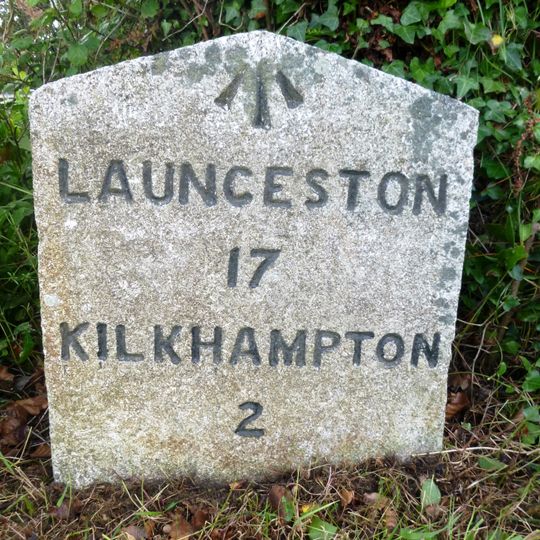 Milestone, opp. drive to Lewdon farm, start of green lane