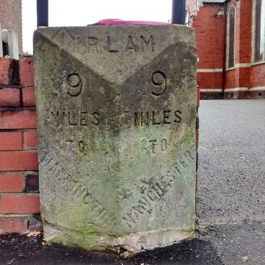 Milestone, Liverpool Road, in front St Paul's Methodist Church