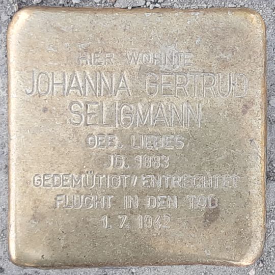 Stolperstein dedicated to Johanna Gertrud Seligmann