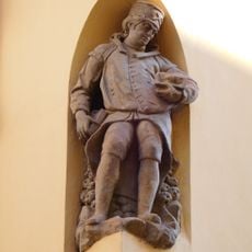 Statue of a miner on the corner of Havířská and Rytířská streets
