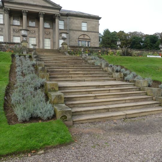 Flight of steps between intermediate and lower terrace of garden before south front of Tatton Hall