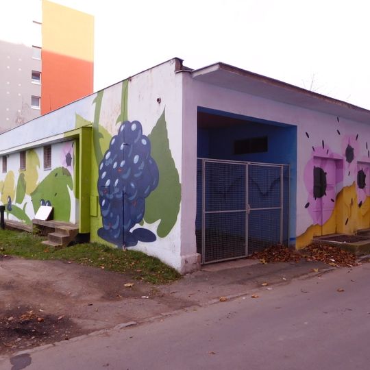 Mural on heat exchanger station in Ostružinová street