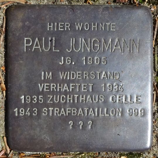 Stolperstein dedicated to Paul Jungmann