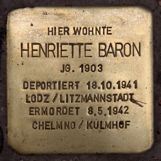 Stolperstein dedicated to Henriette Baron