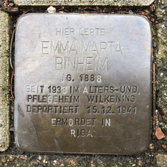 Stolperstein dedicated to Emma Marta Binheim