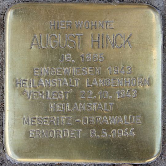 Stolperstein dedicated to August Hinck