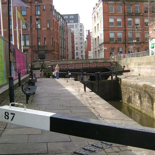 Rochdale Canal Lock Number 87, To East Of Princess Street, With Cast Iron Footbridge Beside Street