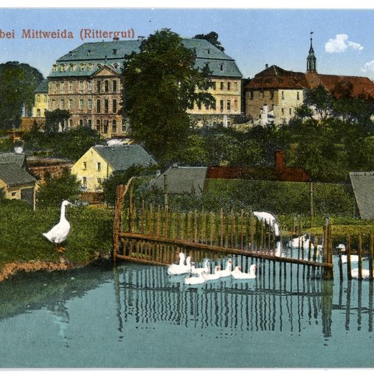 Sachgesamtheit Rittergut Neusorge mit folgenden Einzeldenkmalen: Schloss , Orangerie , Kapelle und Gerichtsgebäude , Wohn- und Wirtschaftshof mit Torhaus und weiteres Wirtschaftsgebäude (siehe Einzeldenk