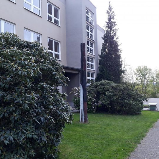 Dřevěný sloup u gymnázia v Plasech