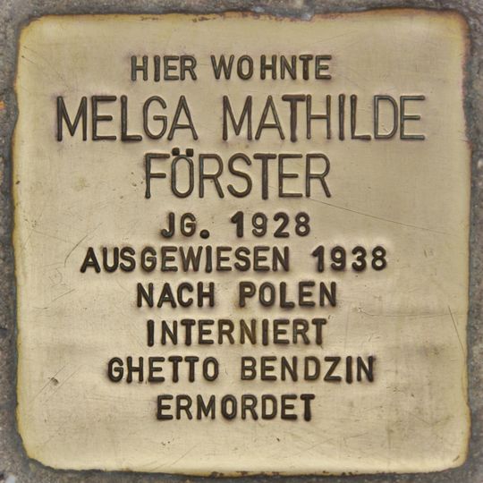 Stolperstein dedicated to Melga Mathilde Förster