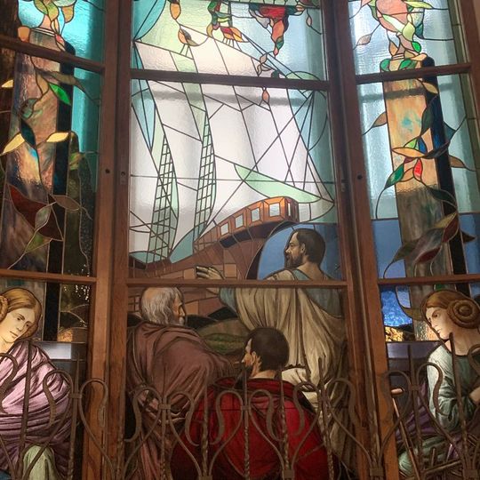 Stained glass windows at Tērbatas iela 14, Riga